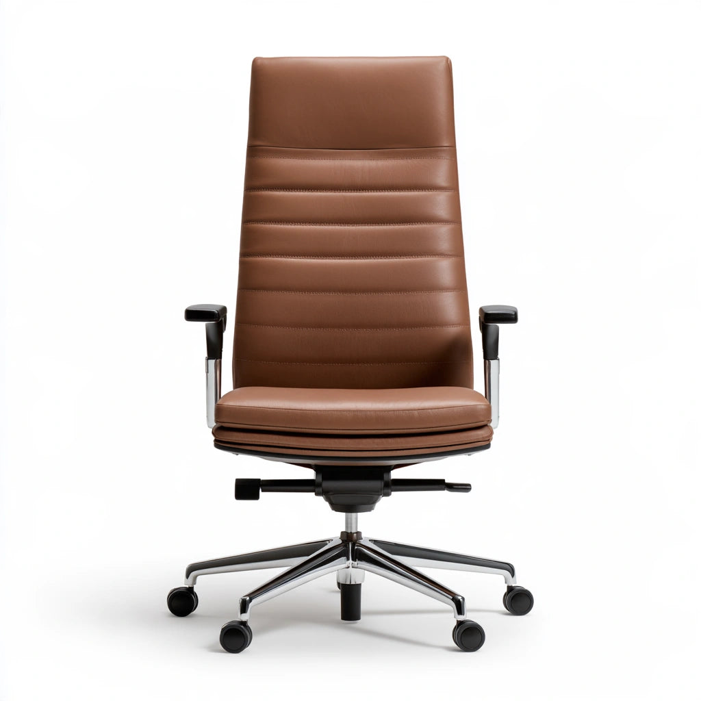 Ergonomiczny fotel biurowy, ze skóry, kolor: brązowy